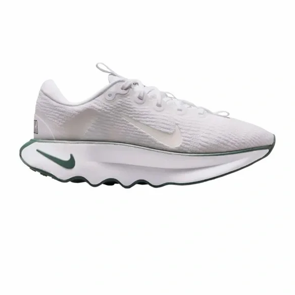 Nike Women's Motiva White and Green Walking Shoes - Picture 2 of 5